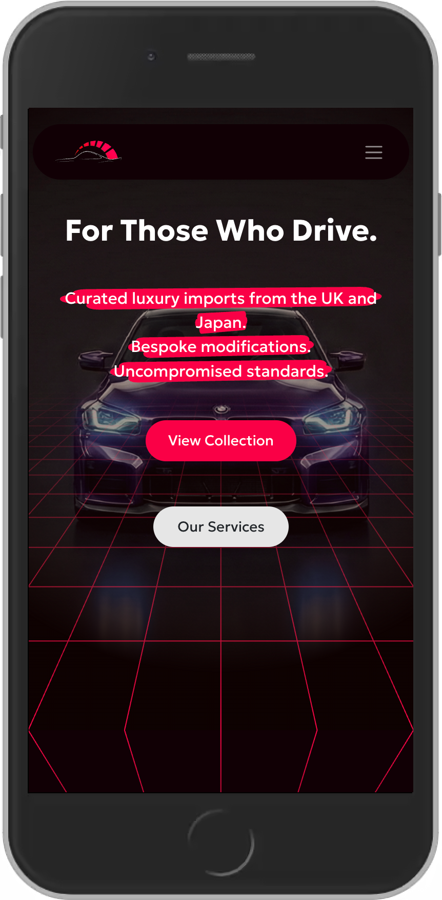 Revline Motors website on mobile