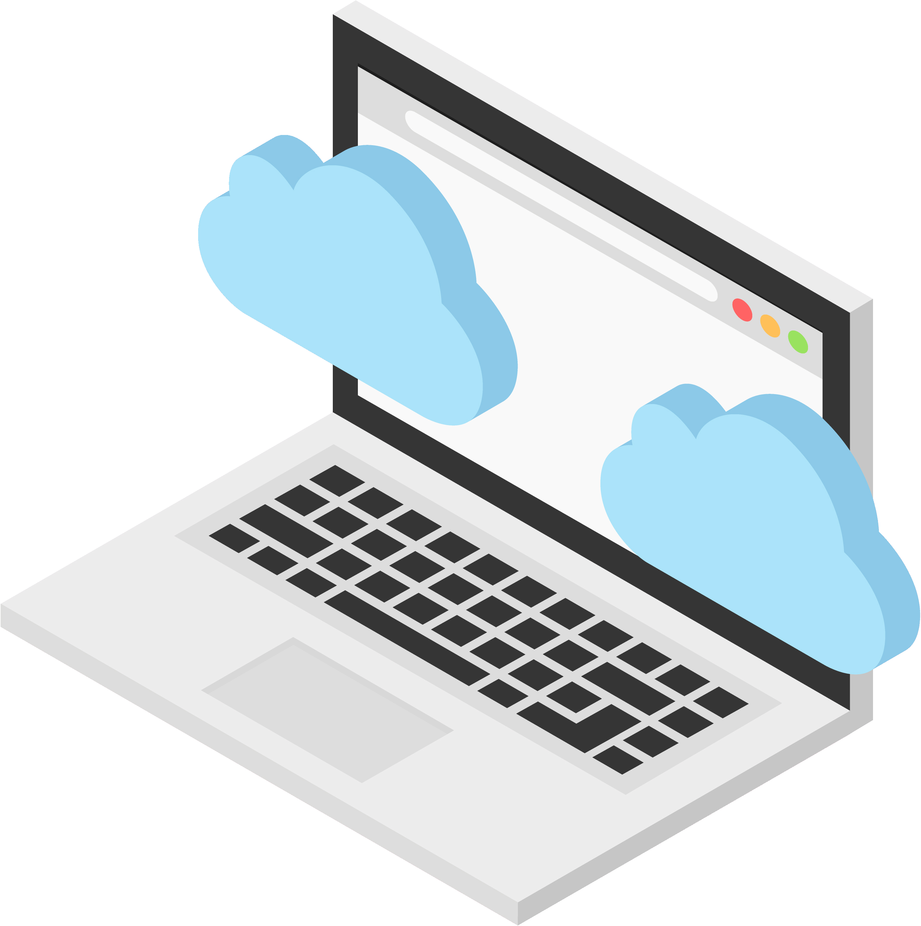 Illustration of a laptop with two clouds on top of it