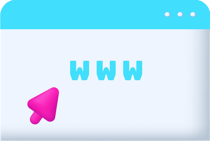 3D illustration of a browser window and a mouse cursor on top